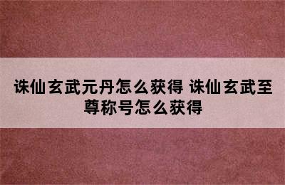 诛仙玄武元丹怎么获得 诛仙玄武至尊称号怎么获得